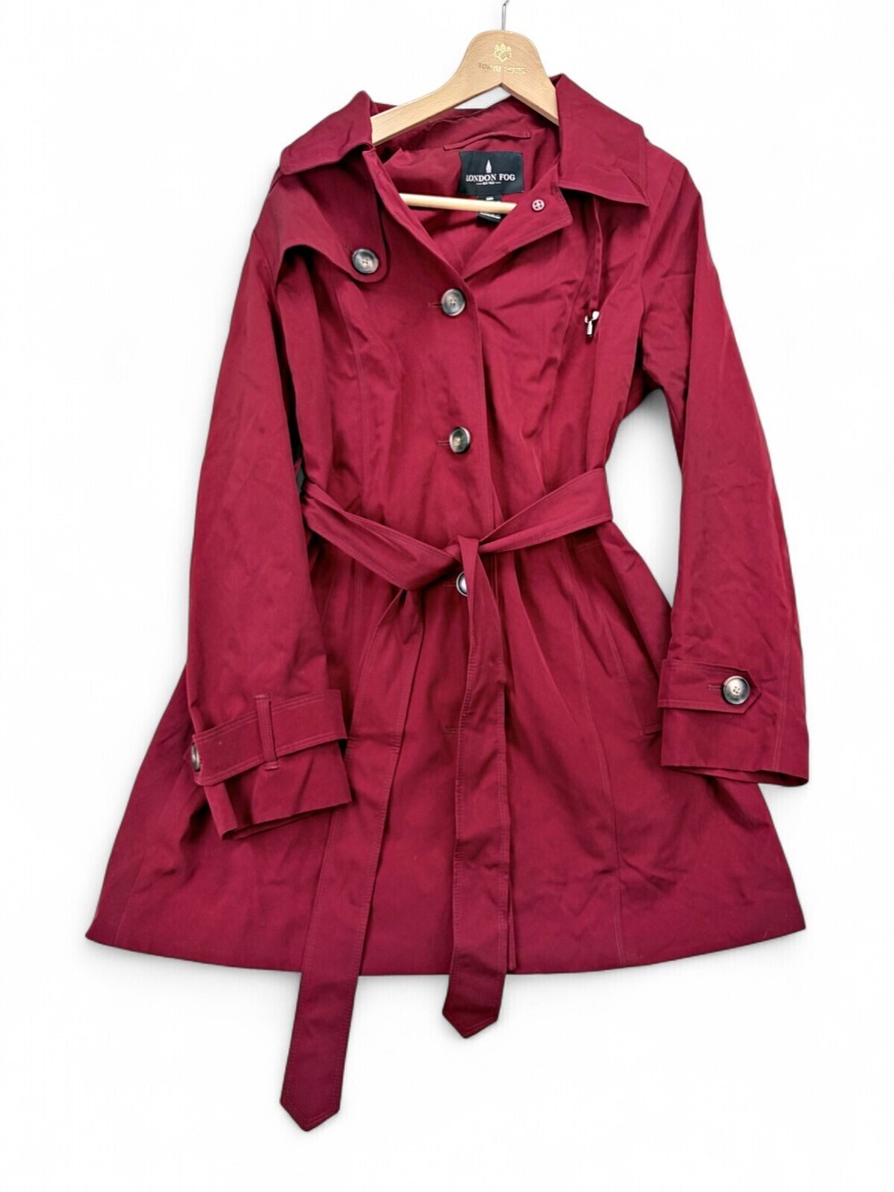 London Fog Red Belted Trench Coat Women's M